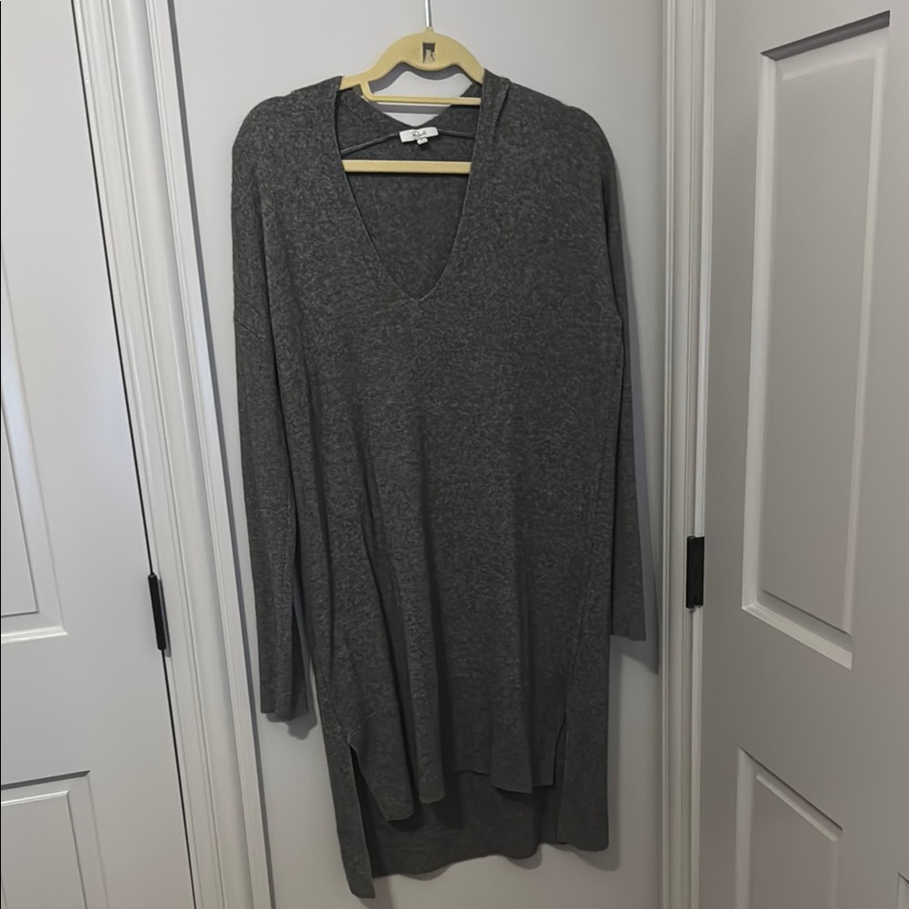 Gray V-Neck Long Sleeve Sweater Dress